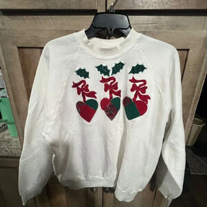 Vintage Fruit Of The Loom Ladies Large Christmas Sweatshirt  Cotton/Polyester Bl